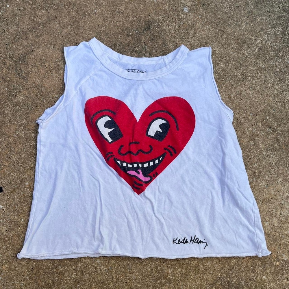 Junk Food Keith Haring cut off tank crop XS heart smile white art house